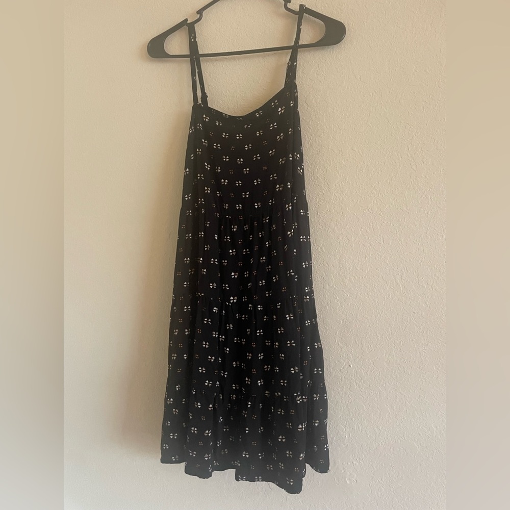 black with white and brown detail dress